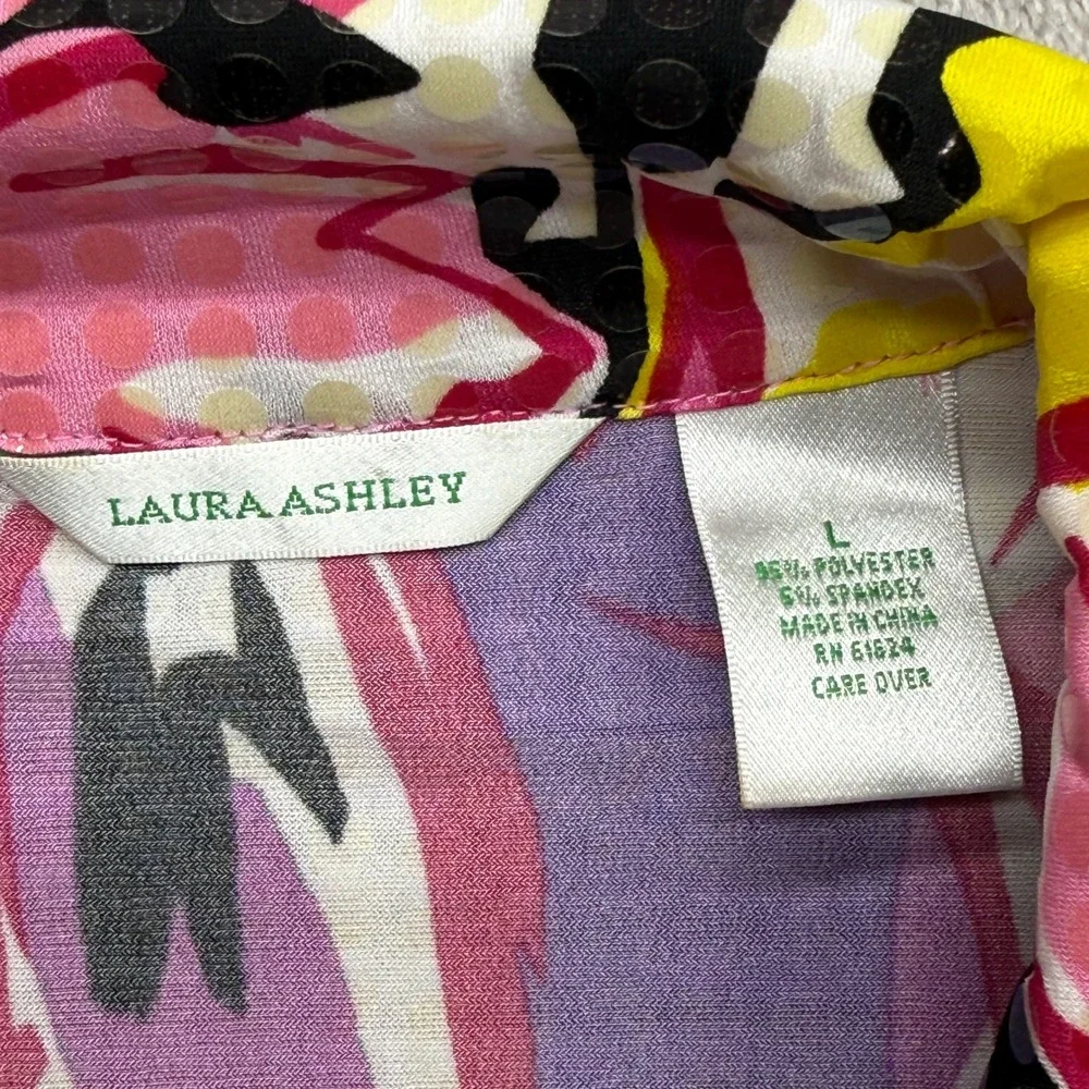 Laura Ashley Zip Up Jacket Women's Large Pink Abstract Floral Textured Stretch